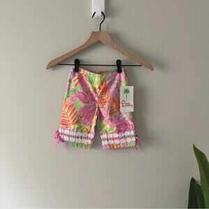Lilly Pulitzer Vintage 2000s Capris Frog Print Summer Floral Bows Lace Zipper 3T